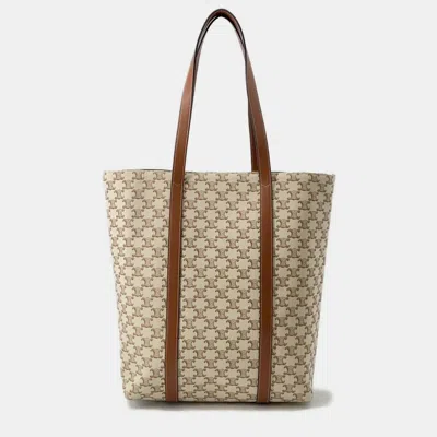 Pre-owned Celine Museum Bag Natural/tan Triomphecanvas Leather In Brown