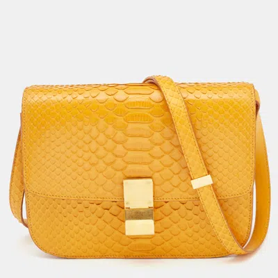 Pre-owned Celine Mustard Python Medium Classic Box Shoulder Bag In Yellow