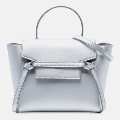 Pre-owned Celine Nano Laminated Calfskin Belt Bag In Silver