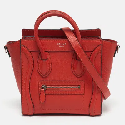 Pre-owned Celine Nano Luggage Orange Leather Tote