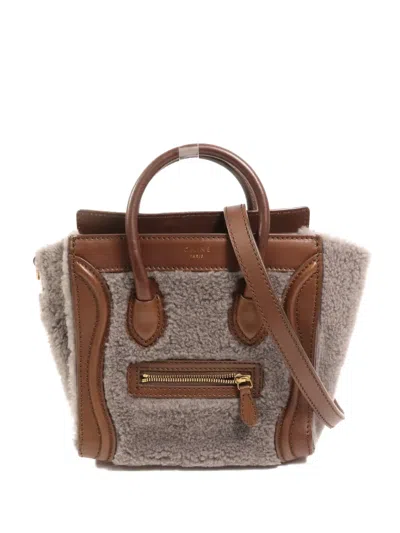 Pre-owned Celine Nano Luggage Shearling Tote Bag In Gray