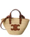 Celine Nano Supple Classic Panier Raffia & Leather Tote In Brown