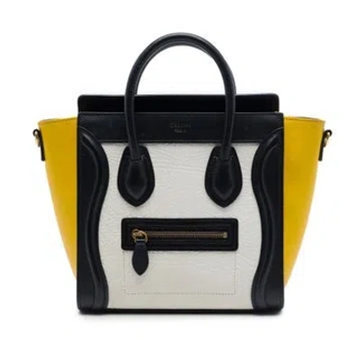 Pre-owned Celine Nano Tricolor Nubuck And Drummed Calfskin Luggage Tote In White