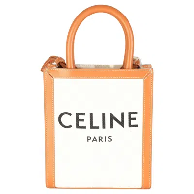 Pre-owned Celine Natural Tan Canvas Calfskin Mini Vertical Cabas Bag In Brown