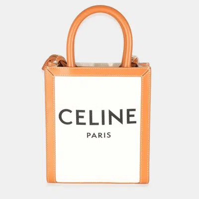 Pre-owned Celine Natural Tan Canvas Calfskin Mini Vertical Cabas Bag In Sand