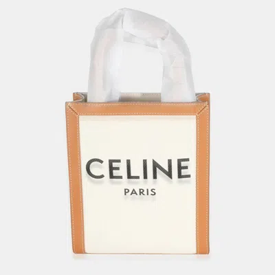Pre-owned Celine Natural Tan Canvas Calfskin Mini Vertical Cabas In Sand