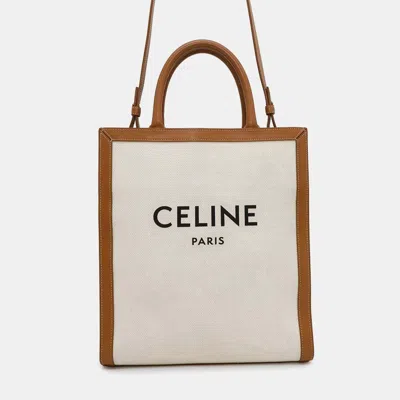Pre-owned Celine Natural/tan Leather Canvas Vertical Cover 2way Shoulder Small Size