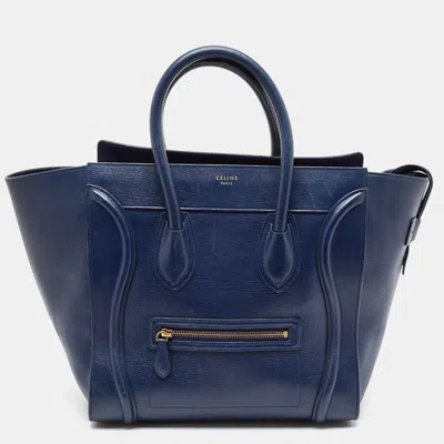 Pre-owned Celine Navy Blue Leather Mini Luggage Tote