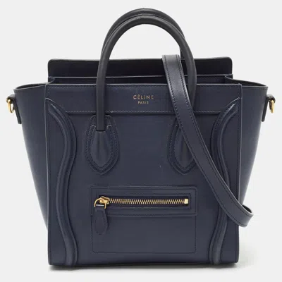 Pre-owned Celine Navy Blue Leather Nano Luggage Tote