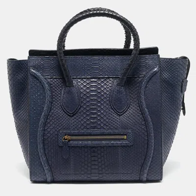 Pre-owned Celine Navy Blue Python Mini Luggage Tote