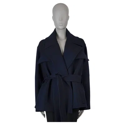 Pre-owned Celine Navy Blue Wool Belted Twill Peacoat Jacket 40 M