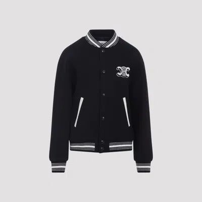 CELINE CELINE NAVY BLUE WOOL TRIOMPHE TEDDY JACKET