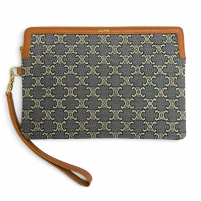 Pre-owned Celine Navy Canvas Leather Clutch Bag Pouch ()