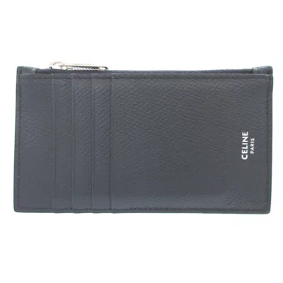 Pre-owned Celine Navy Leather Card Wallet () In Blue