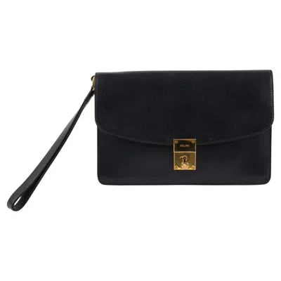 Pre-owned Celine Navy Leather Clutch Bag In Blue