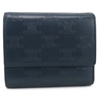 Pre-owned Celine Navy Leather Coin Purse/coin Case () In Blue