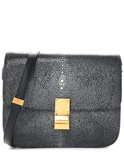 Celine Navy Leather Stingray Medium Classic Box Flap Bag (authentic Pre-loved)