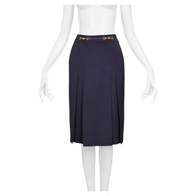 Pre-owned Celine Navy Purple Wool Skirt With Gold Link