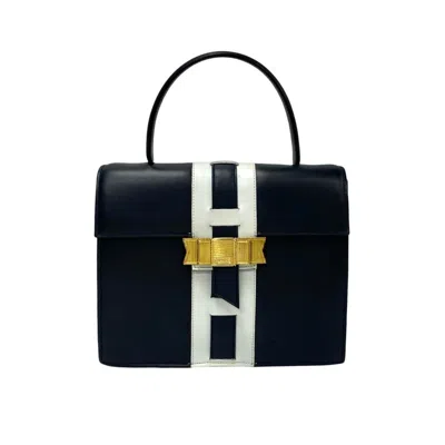 Pre-owned Celine Navy White Leather Handbag Tote Bag ()