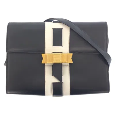 Pre-owned Celine Navy White Leather Pochette Shoulder Bag () In Navy, White