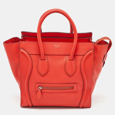 Pre-owned Celine Neon Orange Leather Mini Luggage Tote