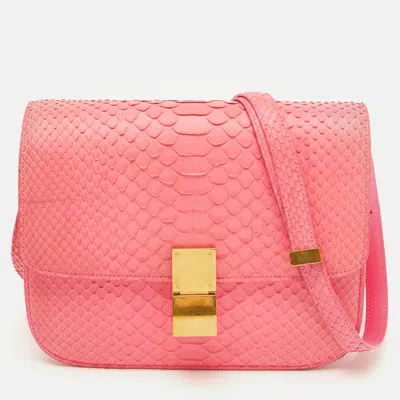 Pre-owned Celine Neon Pink Python Classic Box Flap Crossbody Bag