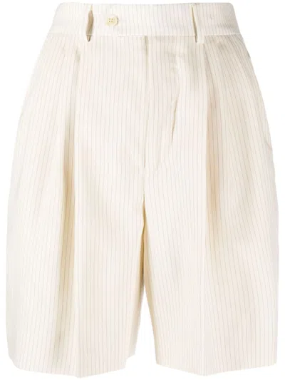 Celine Neutral Striped Wool Shorts In White