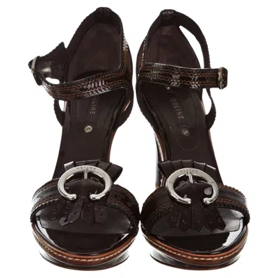 Pre-owned Celine New  Patent Leather Brown Platform Heels Sz 39