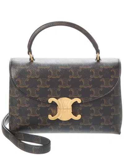 Celine Nino Medium Triomphe Coated Canvas & Leather Shoulder Bag In Brown