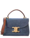 Celine Nino Teen Denim & Leather Satchel In Blue