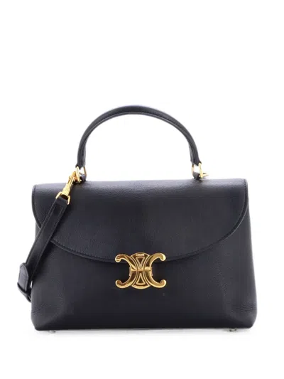 Pre-owned Celine Nino Top Handle Bag Leather Medium Satchel In ブラック