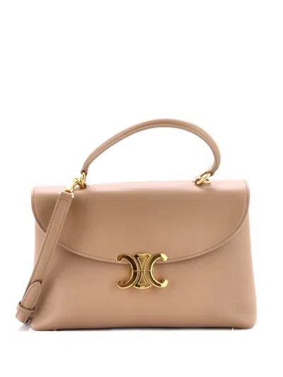 Pre-owned Celine Nino Top Handle Bag Leather Medium Satchel In Neutral