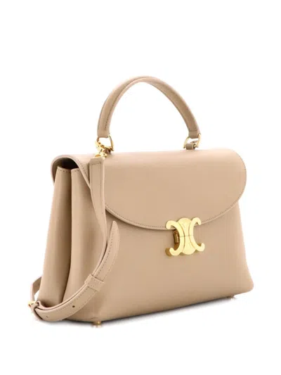Pre-owned Celine Nino Top Handle Bag Leather Medium Satchel In Neutral