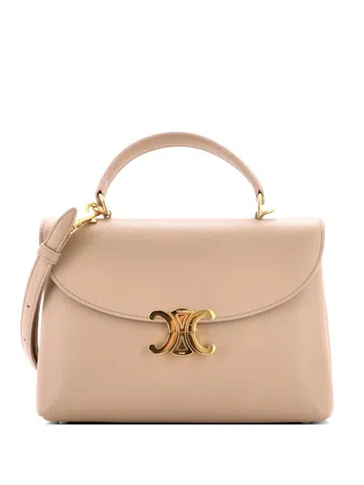Pre-owned Celine Nino Top Handle Bag Leather Medium Satchel In Neutral