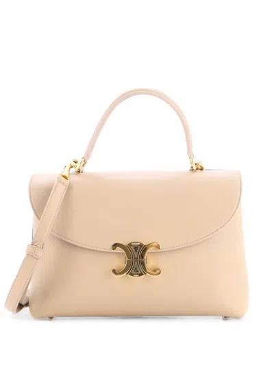 Pre-owned Celine Nino Top Handle Bag Leather Medium Satchel In Neutral