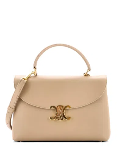Pre-owned Celine Nino Top Handle Bag Leather Medium Satchel In Neutrals