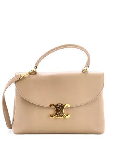 Pre-owned Celine Nino Top Handle Bag Leather Medium Satchel In Neutrals
