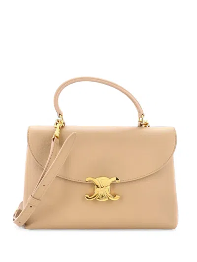 Pre-owned Celine Nino Top Handle Bag Leather Medium Satchel In Neutrals