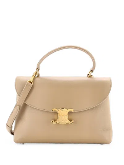 Pre-owned Celine Nino Top Handle Bag Leather Medium Satchel In Neutrals