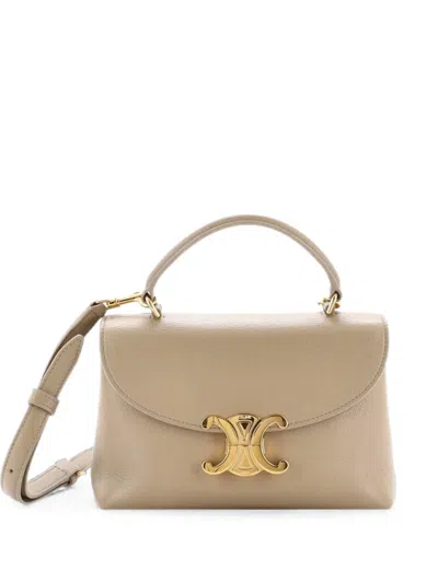 Pre-owned Celine Nino Top Handle Bag Leather Teen Satchel In Neutral