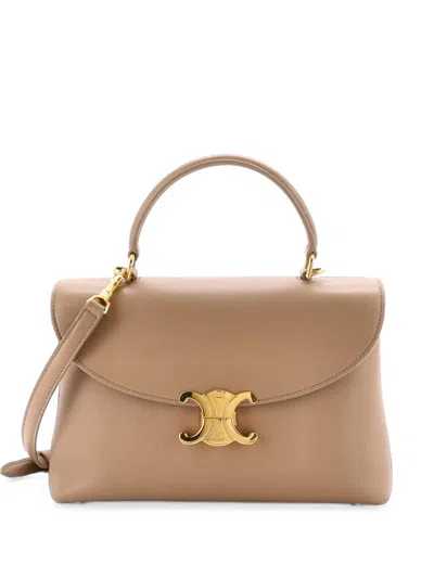 Pre-owned Celine Nino Top Handle Bag Nubuck Medium Satchel In Neutrals