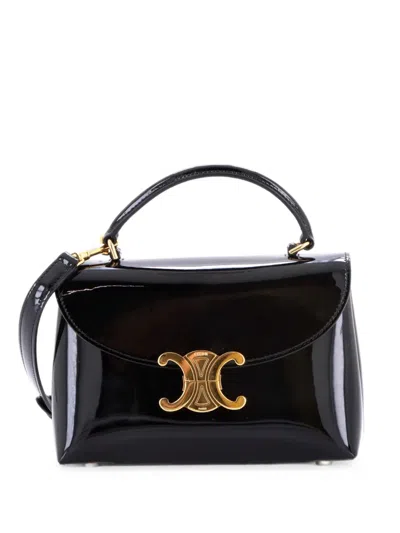 Pre-owned Celine Nino Top Handle Bag Patent Teen Satchel In Black