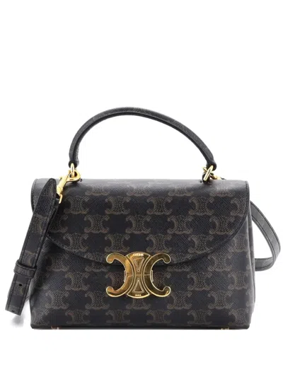 Pre-owned Celine Nino Top Handle Bag Triomphe Coated Canvas Teen Satchel In Brown