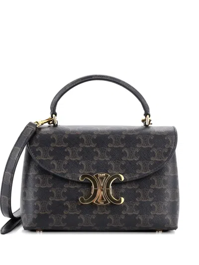 Pre-owned Celine Nino Top Handle Bag Triomphe Coated Canvas Teen Satchel In Brown