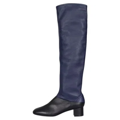Pre-owned Celine Nwb  Blue & Black Leather Boots - Size 39.5