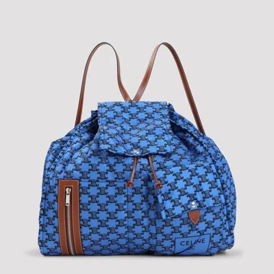 Celine Nylon Backpack With Calf Leather, Unisex In Blue