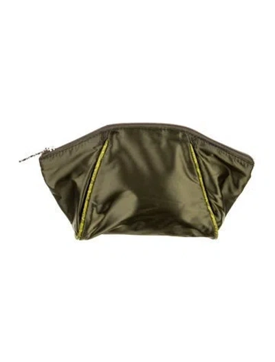 Pre-owned Celine Nylon Cosmetics Bag In Green