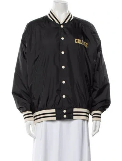 Pre-owned Celine Nylon Graphic Print Bomber Jacket In Black