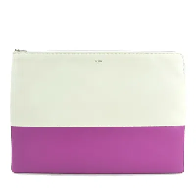 Pre-owned Celine Off-white Purple Leather Clutch Bag ()