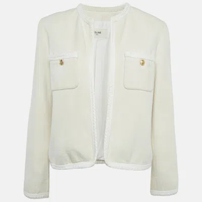 Pre-owned Celine Off-white Silk Braid Trim Detail Open Front Jacket M